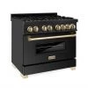 ZLINE Kitchen And Bath ZLINE Autograph Edition 36 In. 4.6 Cu. Ft. Dual Fuel Range With Gas Stove And Electric Oven In Black Stainless Steel With Accents (RABZ-36)