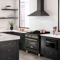 ZLINE Kitchen And Bath ZLINE Autograph Edition 36 In. 4.6 Cu. Ft. Dual Fuel Range With Gas Stove And Electric Oven In Black Stainless Steel With Accents (RABZ-36)