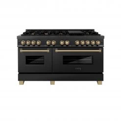 ZLINE Kitchen And Bath ZLINE Autograph Edition 60 In. 7.4 Cu. Ft. Dual Fuel Range With Gas Stove And Electric Oven In Black Stainless Steel With Accents (RABZ-60)