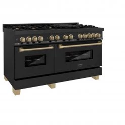 ZLINE Kitchen And Bath ZLINE Autograph Edition 60 In. 7.4 Cu. Ft. Dual Fuel Range With Gas Stove And Electric Oven In Black Stainless Steel With Accents (RABZ-60)
