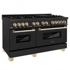 ZLINE Kitchen And Bath ZLINE Autograph Edition 60 In. 7.4 Cu. Ft. Dual Fuel Range With Gas Stove And Electric Oven In Black Stainless Steel With Accents (RABZ-60)