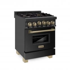 ZLINE Kitchen And Bath Shop By Brand ZLINE Autograph Edition 24 In. 2.8 Cu. Ft. Range With Gas Stove And Gas Oven In Black Stainless Steel With Accents (RGBZ-24)