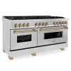 ZLINE Kitchen And Bath ZLINE Autograph Edition 60" 7.4 Cu. Ft. Dual Fuel Range With Gas Stove And Electric Oven In DuraSnow Stainless Steel With Champagne Bronze Accents (RASZ-60-CB)