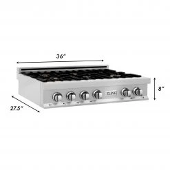 ZLINE Kitchen And Bath ZLINE 36 In. Porcelain Rangetop In DuraSnow Stainless Steel With 6 Gas Burners (RTS-36) Available With Brass Burners Shop By Brand