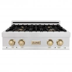 ZLINE Kitchen And Bath ZLINE Autograph Edition 30 In. Porcelain Rangetop With 4 Gas Burners In DuraSnow Stainless Steel And Accents (RTSZ-30)
