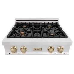 ZLINE Kitchen And Bath ZLINE Autograph Edition 30 In. Porcelain Rangetop With 4 Gas Burners In DuraSnow Stainless Steel And Accents (RTSZ-30)