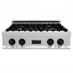 ZLINE Kitchen And Bath ZLINE Autograph Edition 30 In. Porcelain Rangetop With 4 Gas Burners In DuraSnow Stainless Steel And Accents (RTSZ-30)