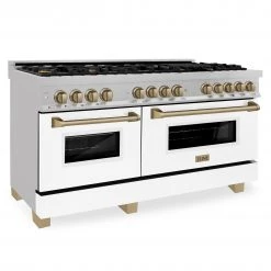 ZLINE Kitchen And Bath ZLINE Autograph Edition 60 In. 7.4 Cu. Ft. Dual Fuel Range With Gas Stove And Electric Oven In DuraSnow Stainless Steel With White Matte Door And Accents (RASZ-WM-60)