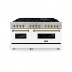 ZLINE Kitchen And Bath ZLINE Autograph Edition 60 In. 7.4 Cu. Ft. Dual Fuel Range With Gas Stove And Electric Oven In DuraSnow Stainless Steel With White Matte Door And Accents (RASZ-WM-60)
