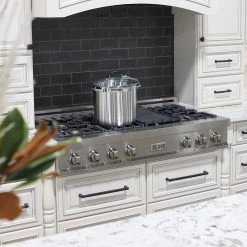 ZLINE Kitchen And Bath Shop By Brand ZLINE 48 In. Porcelain Gas Stovetop In DuraSnow Stainless Steel With 7 Gas Burners And Griddle (RTS-48) Available With Brass Burners