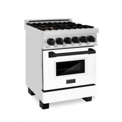 ZLINE Kitchen And Bath ZLINE Autograph Edition 24 In. 2.8 Cu. Ft. Dual Fuel Range With Gas Stove And Electric Oven In Stainless Steel With White Matte Door And Accents (RAZ-WM-24) Shop By Brand