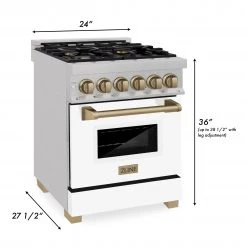 ZLINE Kitchen And Bath Freestanding Ranges ZLINE Autograph Edition 24 In. 2.8 Cu. Ft. Dual Fuel Range With Gas Stove And Electric Oven In DuraSnow Stainless Steel With White Matte Door (RASZ-WM-24)