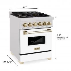 ZLINE Kitchen And Bath Freestanding Ranges ZLINE Autograph Edition 24 In. 2.8 Cu. Ft. Dual Fuel Range With Gas Stove And Electric Oven In DuraSnow Stainless Steel With White Matte Door (RASZ-WM-24)