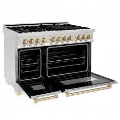 ZLINE Kitchen And Bath ZLINE Autograph Edition 48 In. 6.0 Cu. Ft. Dual Fuel Range With Gas Stove And Electric Oven In Stainless Steel With Accents (RAZ-48)