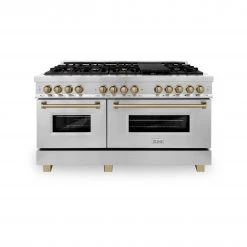 ZLINE Kitchen And Bath ZLINE Autograph Edition 60 In. 7.4 Cu. Ft. Dual Fuel Range With Gas Stove And Electric Oven In Stainless Steel With Accents (RAZ-60)