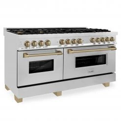 ZLINE Kitchen And Bath ZLINE Autograph Edition 60 In. 7.4 Cu. Ft. Dual Fuel Range With Gas Stove And Electric Oven In Stainless Steel With Accents (RAZ-60)
