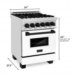 ZLINE Kitchen And Bath ZLINE Autograph Edition 24 In. 2.8 Cu. Ft. Dual Fuel Range With Gas Stove And Electric Oven In Stainless Steel With White Matte Door And Accents (RAZ-WM-24) Shop By Brand