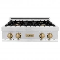 ZLINE Kitchen And Bath ZLINE Autograph Edition 30 In. Porcelain Rangetop With 4 Gas Burners In DuraSnow Stainless Steel And Accents (RTSZ-30)