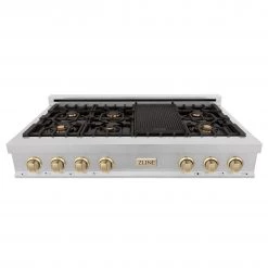 ZLINE Kitchen And Bath ZLINE Autograph Edition 48 In. Porcelain Rangetop With 7 Gas Burners In DuraSnow Stainless Steel And Accents (RTSZ-48) 27 ZLINE Kitchen And Bath ZLINE Autograph Edition 48 In. Porcelain Rangetop With 7 Gas Burners In DuraSnow Stainless Steel And Accents (RTSZ-48)