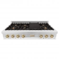ZLINE Kitchen And Bath ZLINE Autograph Edition 48 In. Porcelain Rangetop With 7 Gas Burners In Stainless Steel With Accents (RTZ-48) Shop By Brand 23 ZLINE Kitchen And Bath ZLINE Autograph Edition 48 In. Porcelain Rangetop With 7 Gas Burners In Stainless Steel With Accents (RTZ-48) Shop By Brand