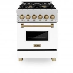 ZLINE Kitchen And Bath Freestanding Ranges ZLINE Autograph Edition 24 In. 2.8 Cu. Ft. Dual Fuel Range With Gas Stove And Electric Oven In DuraSnow Stainless Steel With White Matte Door (RASZ-WM-24)