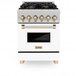 ZLINE Kitchen And Bath Freestanding Ranges ZLINE Autograph Edition 24 In. 2.8 Cu. Ft. Dual Fuel Range With Gas Stove And Electric Oven In DuraSnow Stainless Steel With White Matte Door (RASZ-WM-24)