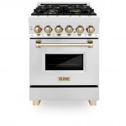 ZLINE Kitchen And Bath ZLINE Autograph Edition 24 In. 2.8 Cu. Ft. Dual Fuel Range With Gas Stove And Electric Oven In Stainless Steel With Accents (RAZ-24) 26 ZLINE Kitchen And Bath ZLINE Autograph Edition 24 In. 2.8 Cu. Ft. Dual Fuel Range With Gas Stove And Electric Oven In Stainless Steel With Accents (RAZ-24)
