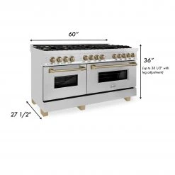 ZLINE Kitchen And Bath ZLINE Autograph Edition 60 In. 7.4 Cu. Ft. Dual Fuel Range With Gas Stove And Electric Oven In Stainless Steel With Accents (RAZ-60)