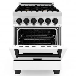 ZLINE Kitchen And Bath ZLINE Autograph Edition 24 In. 2.8 Cu. Ft. Dual Fuel Range With Gas Stove And Electric Oven In Stainless Steel With White Matte Door And Accents (RAZ-WM-24) Shop By Brand