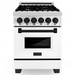 ZLINE Kitchen And Bath ZLINE Autograph Edition 24 In. 2.8 Cu. Ft. Dual Fuel Range With Gas Stove And Electric Oven In Stainless Steel With White Matte Door And Accents (RAZ-WM-24) Shop By Brand