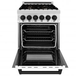 ZLINE Kitchen And Bath ZLINE Autograph Edition 24 In. 2.8 Cu. Ft. Dual Fuel Range With Gas Stove And Electric Oven In Stainless Steel With White Matte Door And Accents (RAZ-WM-24) Shop By Brand
