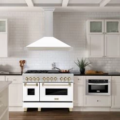 ZLINE Kitchen And Bath ZLINE 48 In. Autograph Edition DuraSnow Stainless Steel Range Hood With White Matte Shell And Accented Handles (KB4SNZ-WM48)
