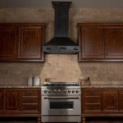 ZLINE Kitchen And Bath ZLINE Shiplap Wooden Wall Mount Range Hood In Rustic Dark Finish (349DD)