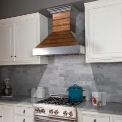 ZLINE Kitchen And Bath ZLINE Shiplap Wooden Wall Range Hood With Stainless Steel Accent (365BB)