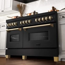 ZLINE Kitchen And Bath ZLINE Autograph Edition 60 In. 7.4 Cu. Ft. Dual Fuel Range With Gas Stove And Electric Oven In Black Stainless Steel With Accents (RABZ-60)