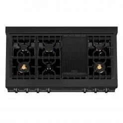 ZLINE Kitchen And Bath Shop By Brand ZLINE 48 In. Porcelain Gas Stovetop In Black Stainless Steel With 7 Gas Brass Burners And Griddle (RTB-48)
