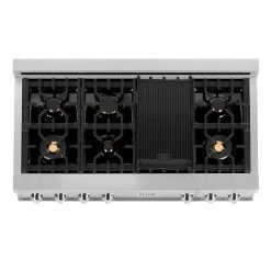 ZLINE Kitchen And Bath Shop By Brand ZLINE 48 In. Porcelain Gas Stovetop In DuraSnow Stainless Steel With 7 Gas Burners And Griddle (RTS-48) Available With Brass Burners