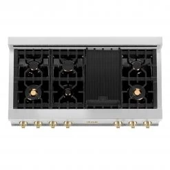 ZLINE Kitchen And Bath ZLINE Autograph Edition 48 In. Porcelain Rangetop With 7 Gas Burners In Stainless Steel With Accents (RTZ-48) Shop By Brand 24 ZLINE Kitchen And Bath ZLINE Autograph Edition 48 In. Porcelain Rangetop With 7 Gas Burners In Stainless Steel With Accents (RTZ-48) Shop By Brand