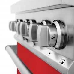 ZLINE Kitchen And Bath 2-Piece Kitchen Packages ZLINE 30 In. Kitchen Package With ZLINE DuraSnow Stainless Steel Dual Fuel Range With Red Matte Door And Convertible Vent Range Hood (2KP-RARMRH30)