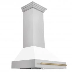 ZLINE Kitchen And Bath Shop By Brand 36 In. ZLINE Autograph Edition DuraSnow Stainless Steel Range Hood With White Matte Shell And Handle (8654SNZ-WM36)
