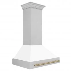 ZLINE Kitchen And Bath Shop By Brand 36 In. ZLINE Autograph Edition DuraSnow Stainless Steel Range Hood With White Matte Shell And Handle (8654SNZ-WM36)