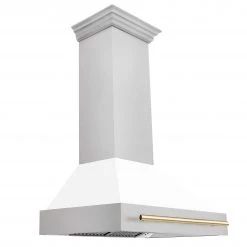 ZLINE Kitchen And Bath Shop By Brand 36 In. ZLINE Autograph Edition DuraSnow Stainless Steel Range Hood With White Matte Shell And Handle (8654SNZ-WM36)