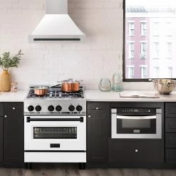 ZLINE Kitchen And Bath ZLINE 30 In. Autograph Edition Stainless Steel Range Hood With White Matte Shell And Accents (8654STZ-WM30) Shop By Size