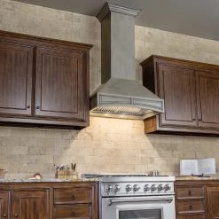 ZLINE Kitchen And Bath ZLINE Wooden Wall Mount Range Hood In Distressed Gray With Included Remote Blower And 400CFM/700CFM Options (321GG-RS/RD)